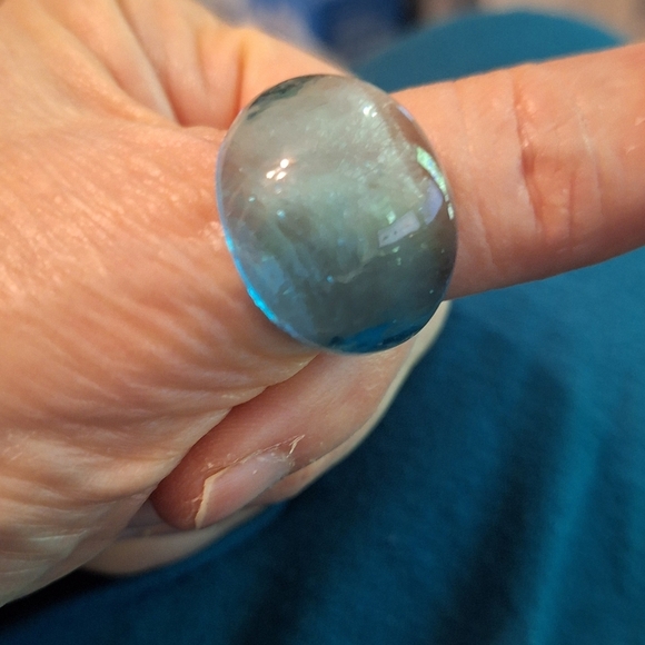 Clear Blue Glass Dome Ring Modernist Edgy Artistic Art TEACHER Size 7.75 Boho - Picture 9 of 9